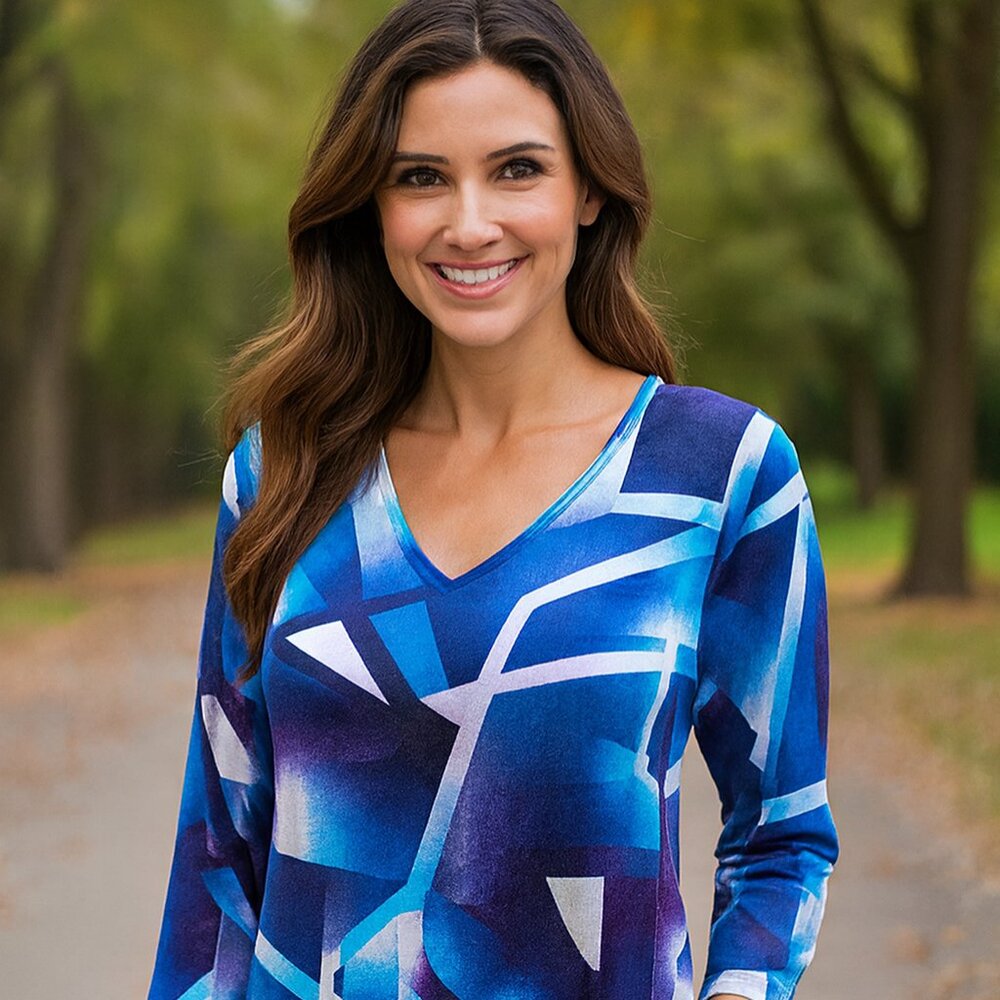 Easywear by Chico's Women 1 Multicolor Abstract Long Sleeve Pullover Art to Wear
